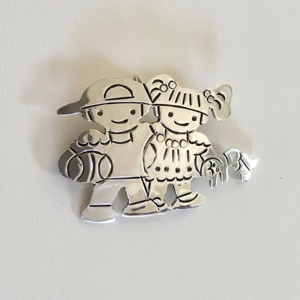 Sterling Silver Boy and Girl Pin / Pendant